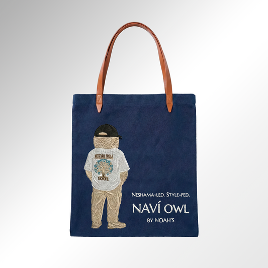 Embroidered Navi Owl Twill Shopper Tote