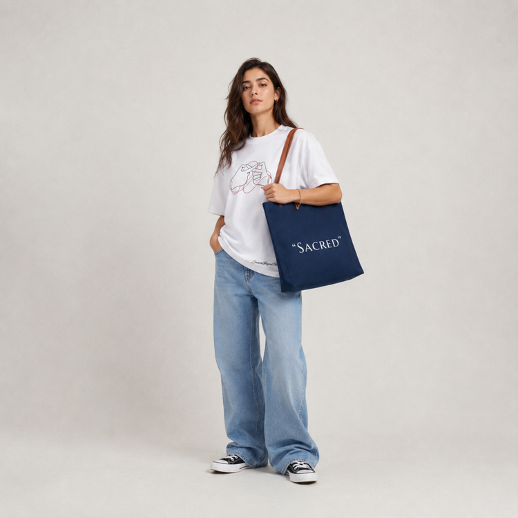 Embroidered Navi Owl Twill Shopper Tote