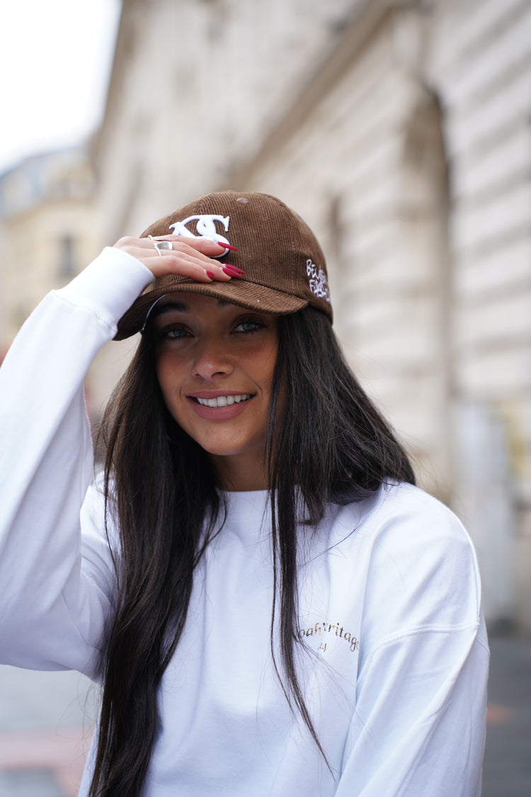 Embroidered-Logo Slogan Corduroy Cap