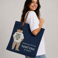 Embroidered Navi Owl Twill Shopper Tote