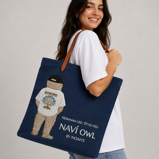 Embroidered Navi Owl Twill Shopper Tote