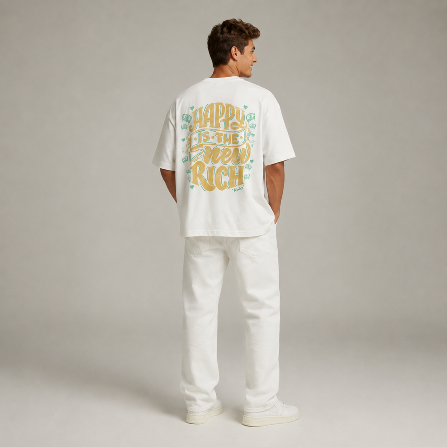 Mid-Oversized Happy Wealth T-Shirt