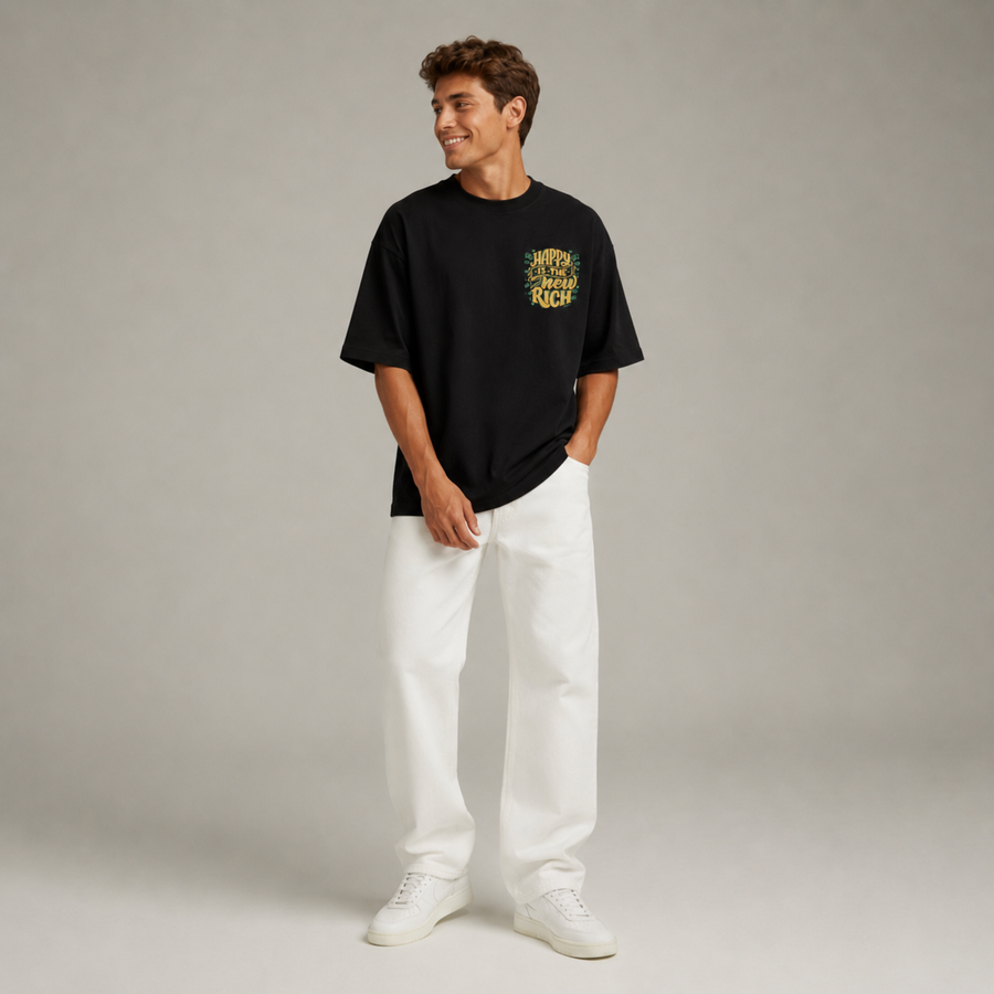 Mid-Oversized Happy Wealth T-Shirt