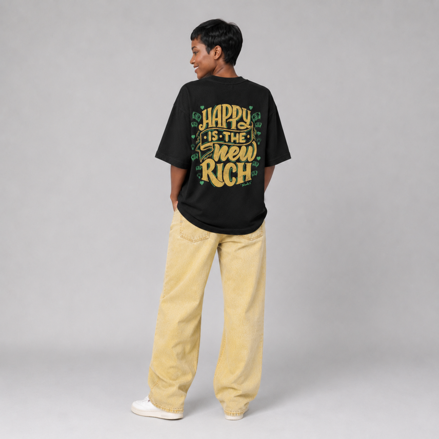 Mid-Oversized Happy Wealth T-Shirt