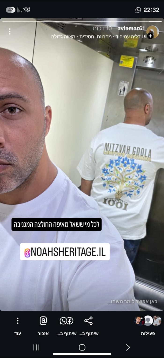 ביום שבת לבשתי פעם ראשונה את אחת החולצות שהזמנתיזאת של מצווה גדולה להיות בשמחה.בחרתי לשים אותה דווקא שהלכתי לבקר חבר במחלקה שיקומית בתל השומר שמי שיראה יזכור שלמרות המצב צריך לדעת גם לשמוח. גם שהעלאתי בסטורי היו תגובות ששאלו מאיפה החולצה👍🏼